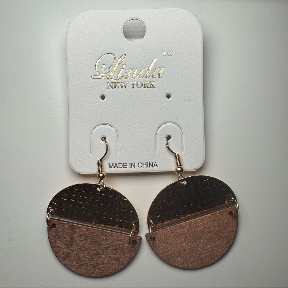 3For$20 Linda New York Two Tone Gold/Brown Contrast Hook Dangle Earrings